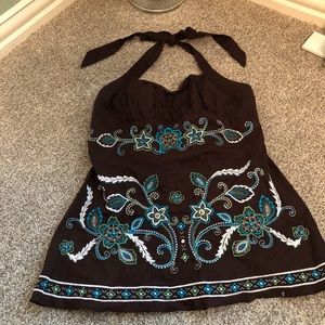 Embroidered Halter Top- size M